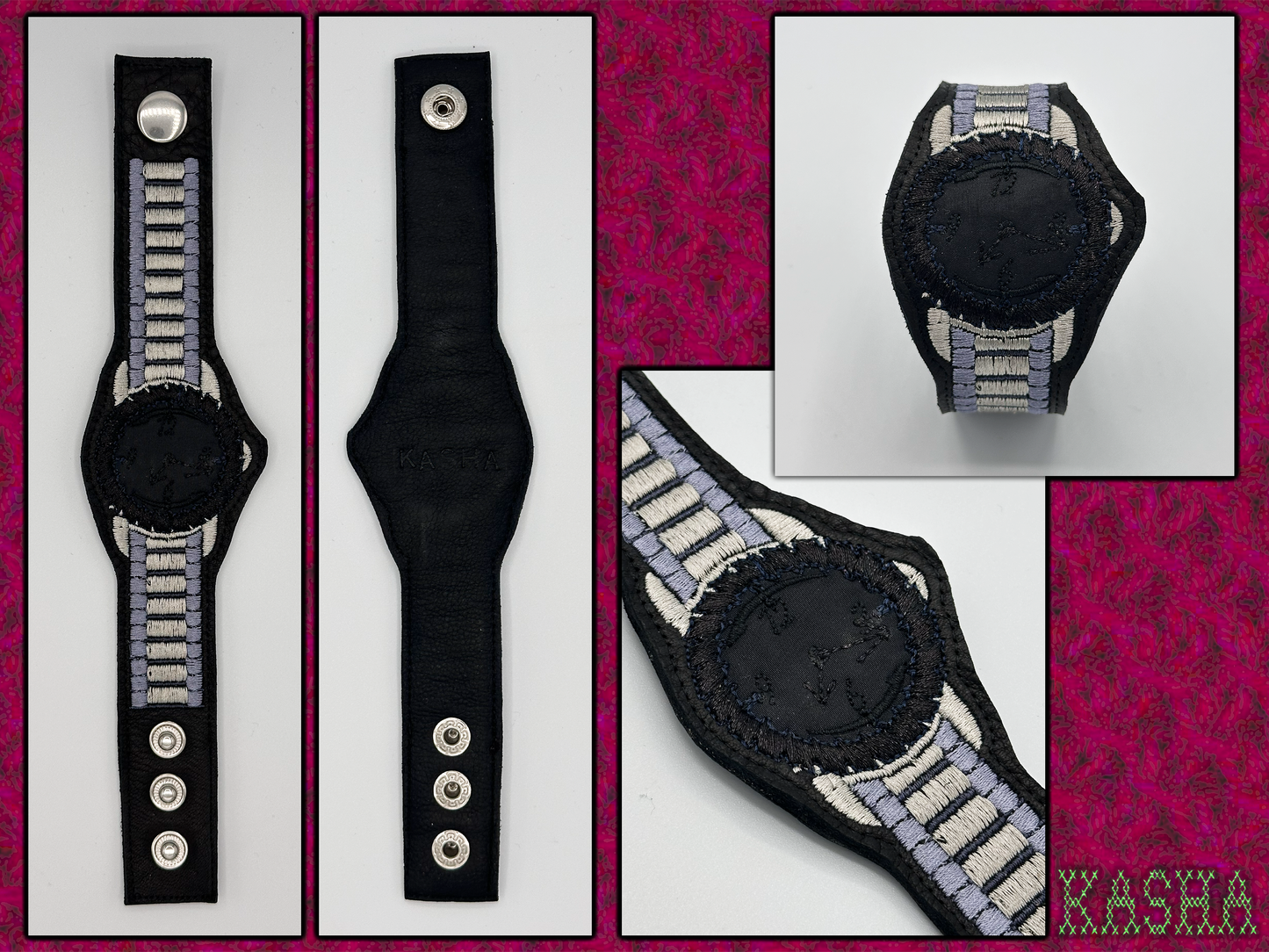 Saw Blade Embroidered Watch Bracelet - "Black Ice"