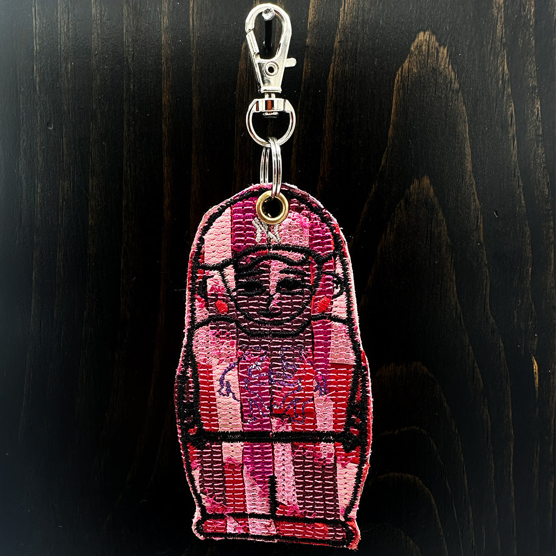 Leather Collage Nesting Doll Keychain