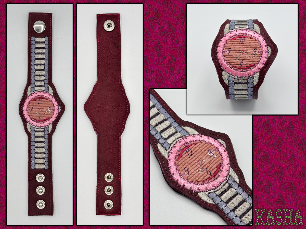 Saw Blade Embroidered Watch Bracelet - "Bubble Gum"