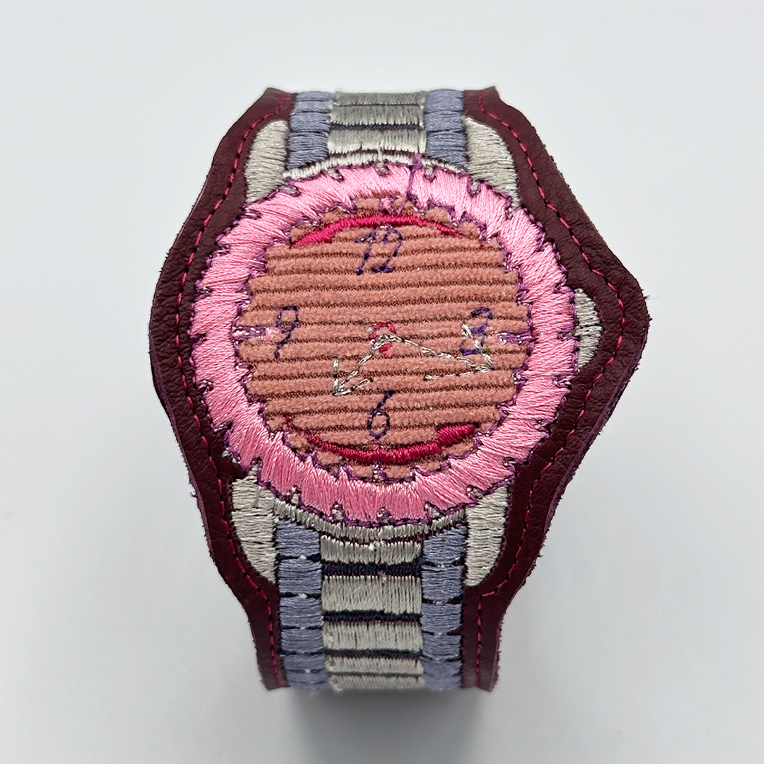 Saw Blade Embroidered Watch Bracelet - "Bubble Gum"