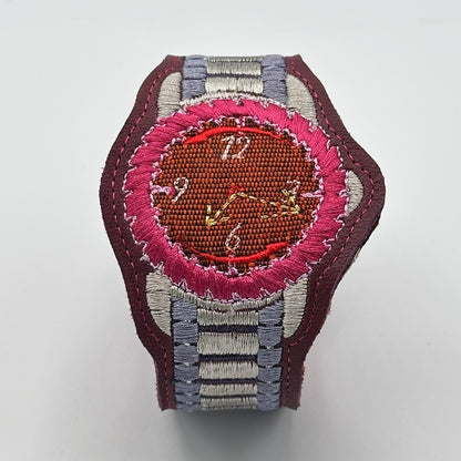 Saw Blade Embroidered Watch Bracelet - "Blood Orange 473mL"