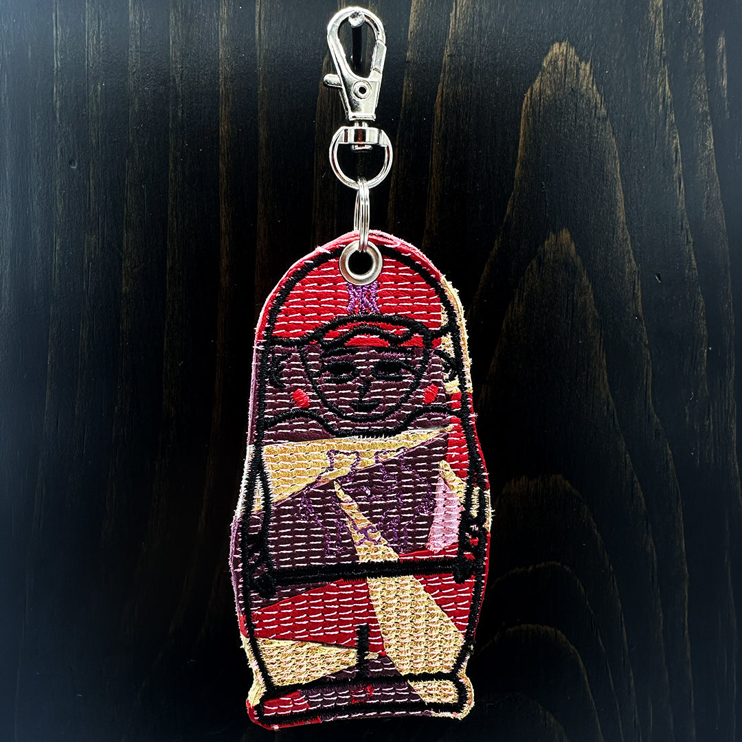 Leather Collage Nesting Doll Keychain