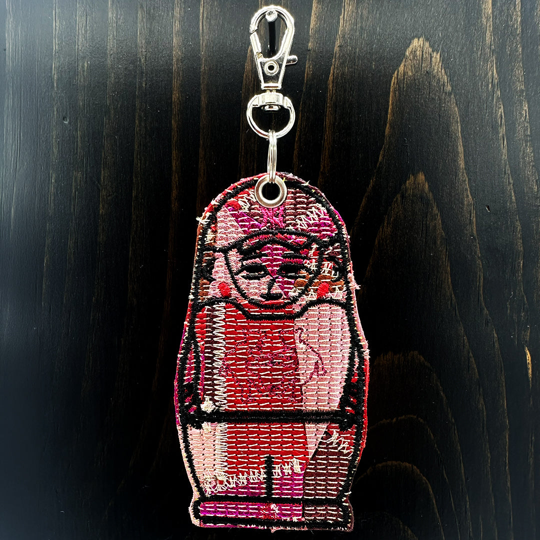 Leather Collage Nesting Doll Keychain
