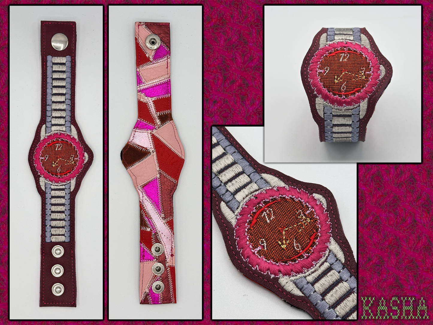 Saw Blade Embroidered Watch Bracelet - "Blood Orange 473mL"