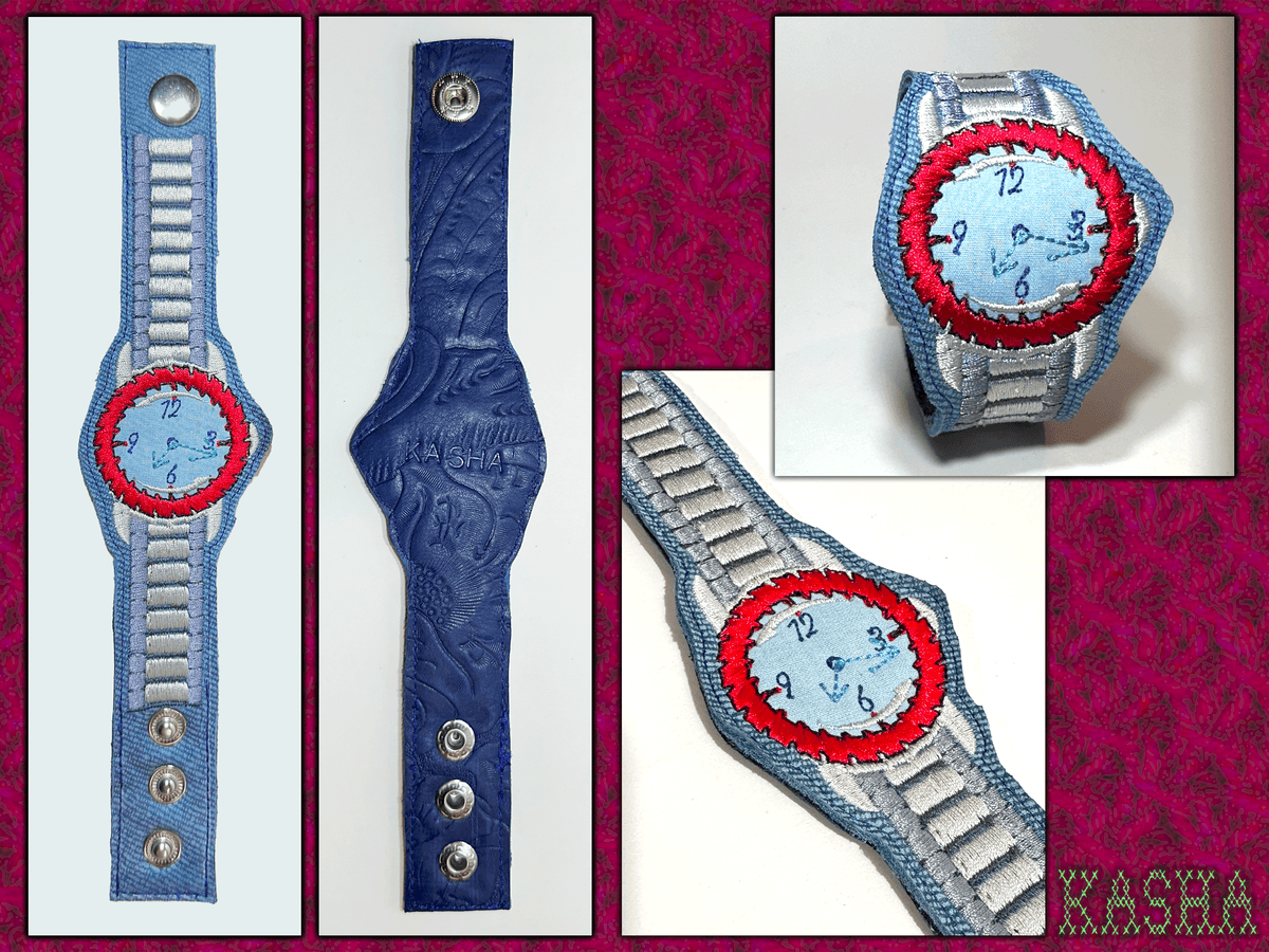 Saw Blade Embroidered Watch Bracelet - "Good Denims"