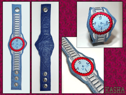 Saw Blade Embroidered Watch Bracelet - "Good Denims"
