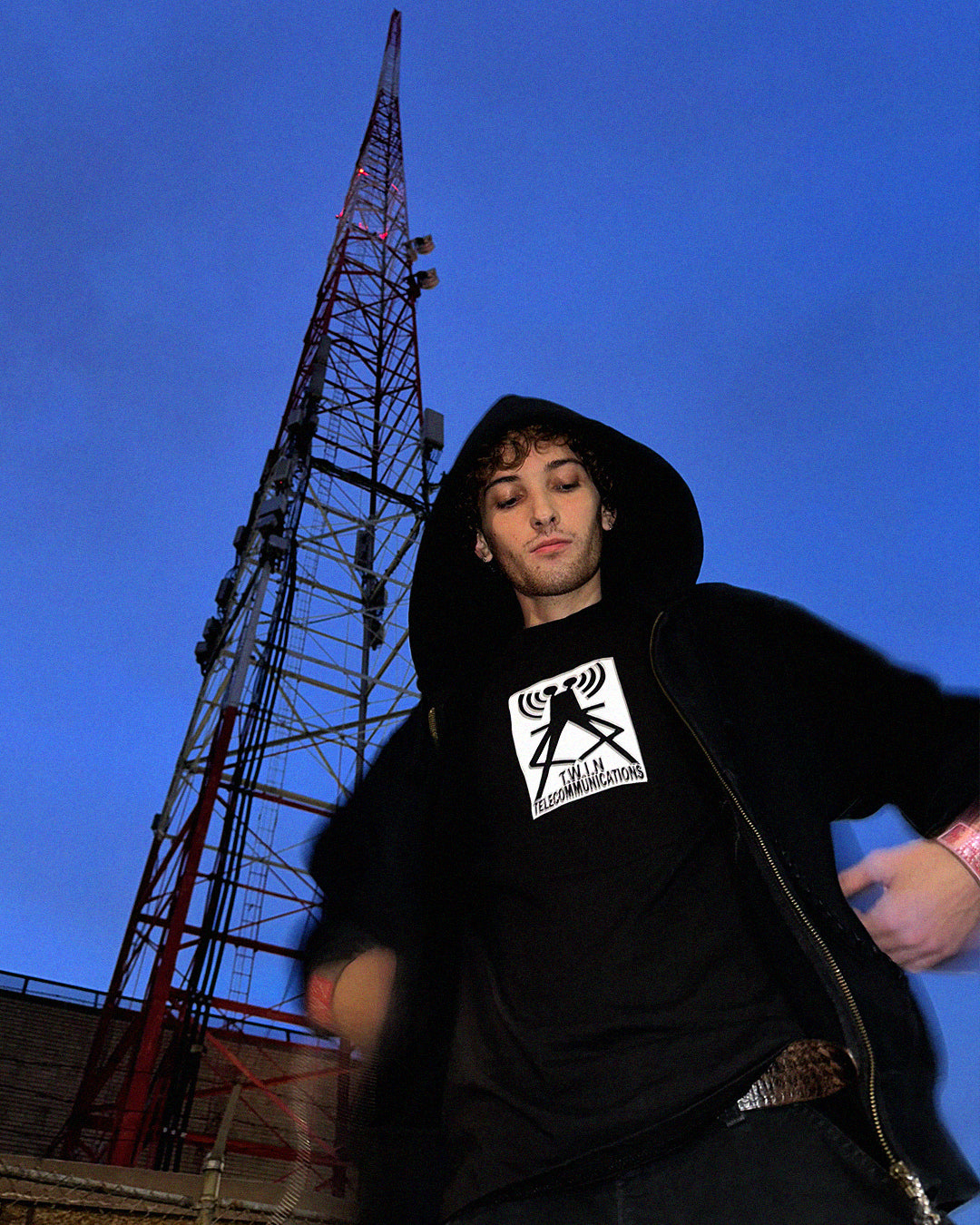 T.W.I.N TELECOMMUNICATIONS TEE - BLACK